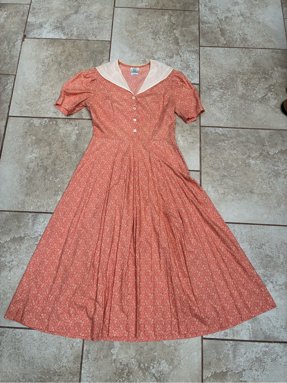 Laura Ashley Coral Floral Maxi Dress with Cream Sailor Collar